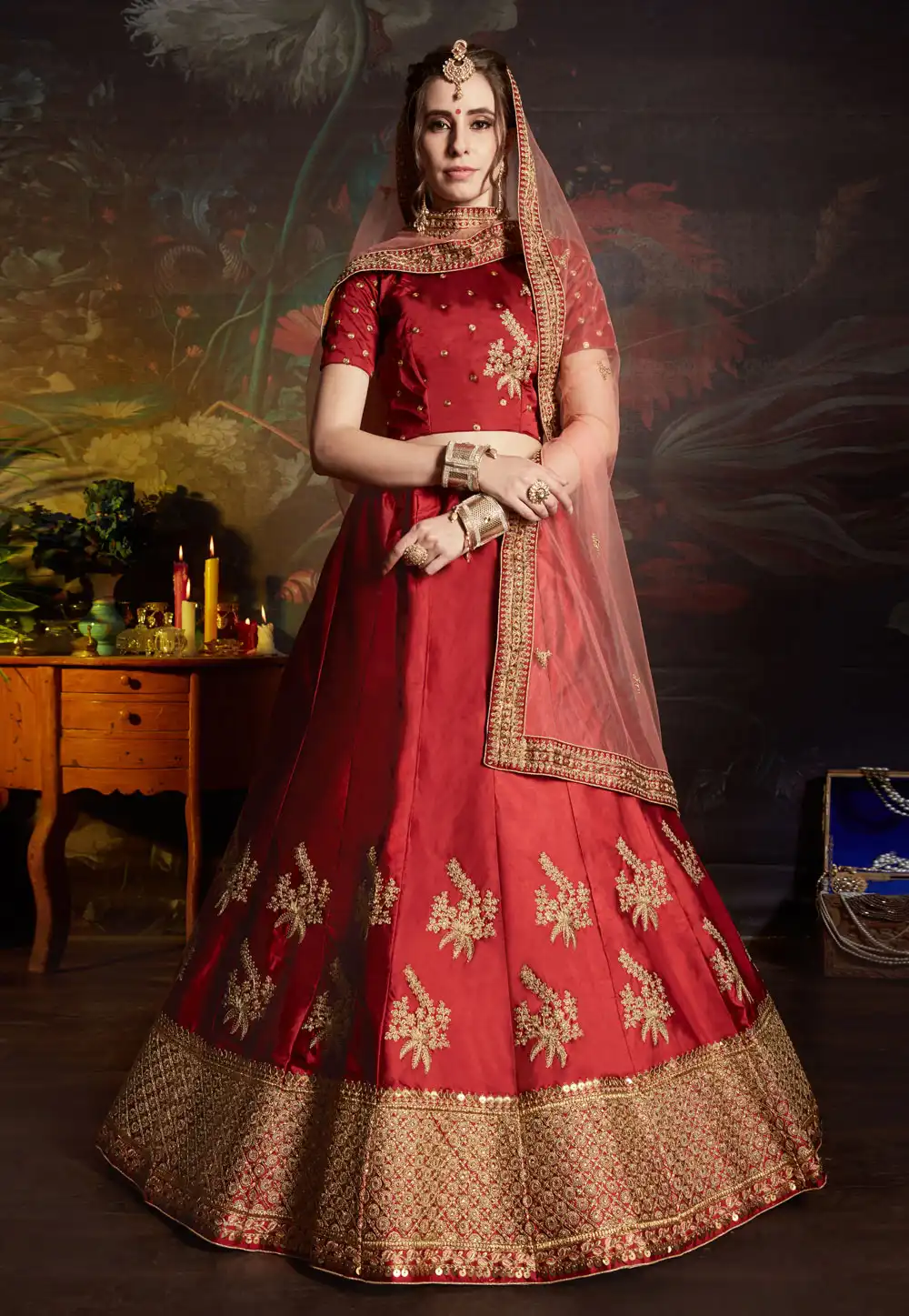 Maroon Satin Circular Lehenga Choli 163050