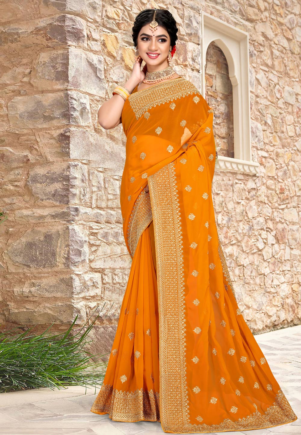 Orange Georgette Saree With Blouse 258500
