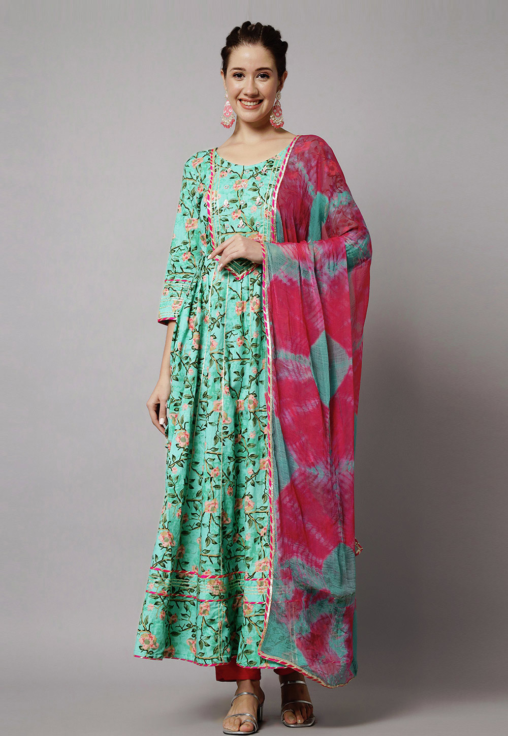 Sea Green Viscose Rayon Readymade Anarkali Suit 276151