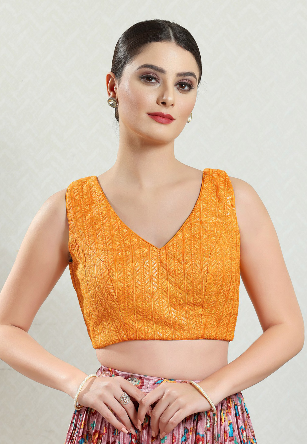 Orange Brocade Readymade Blouse 276192