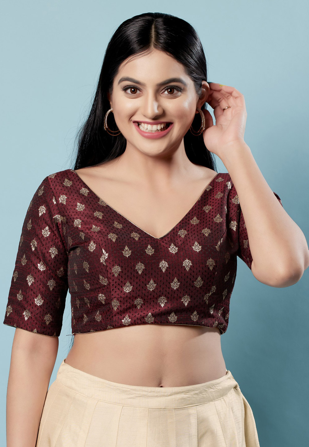 Maroon Brocade Readymade Blouse 276200