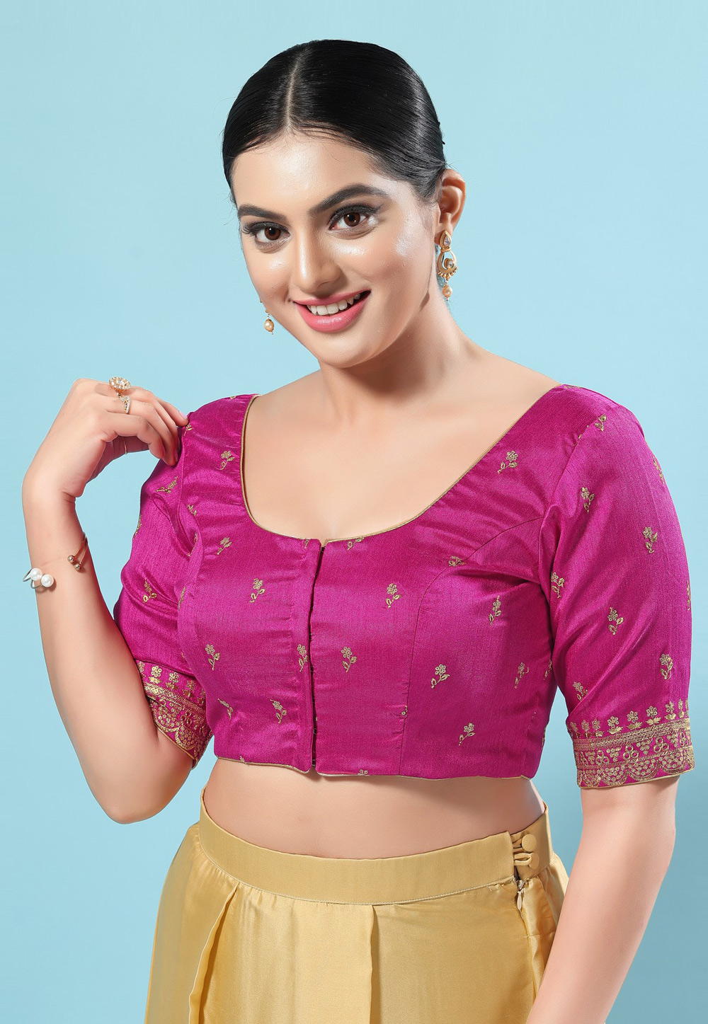Pink Silk Readymade Blouse 276316