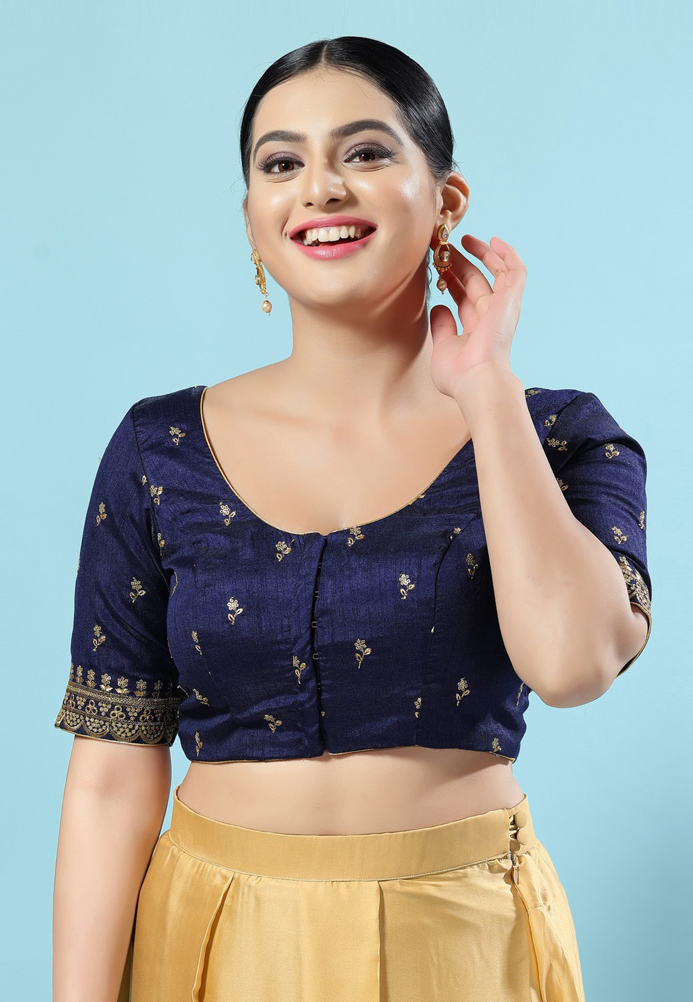 Navy Blue Silk Readymade Blouse 276318