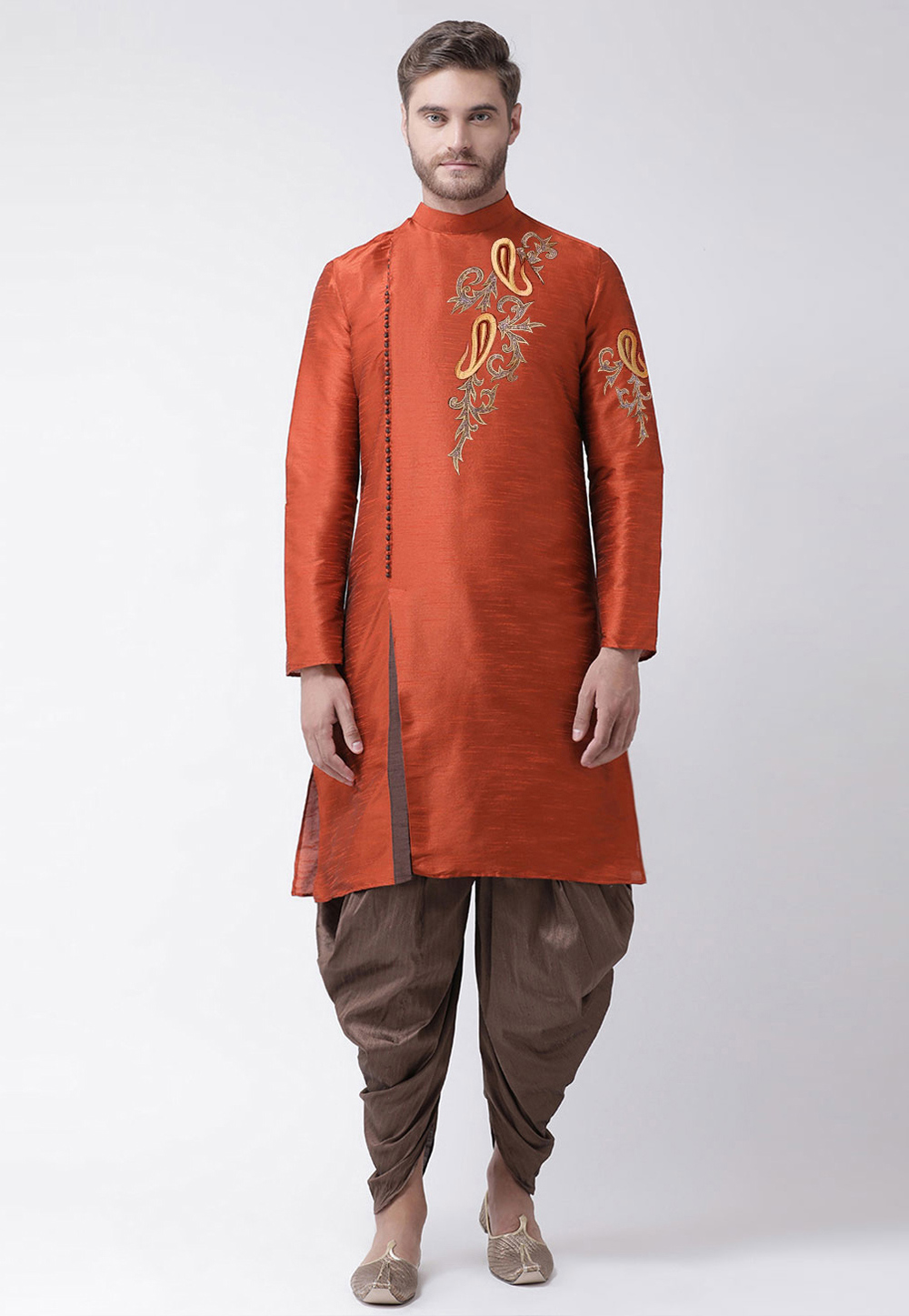 Rust Dupion Silk Dhoti Kurta 236184