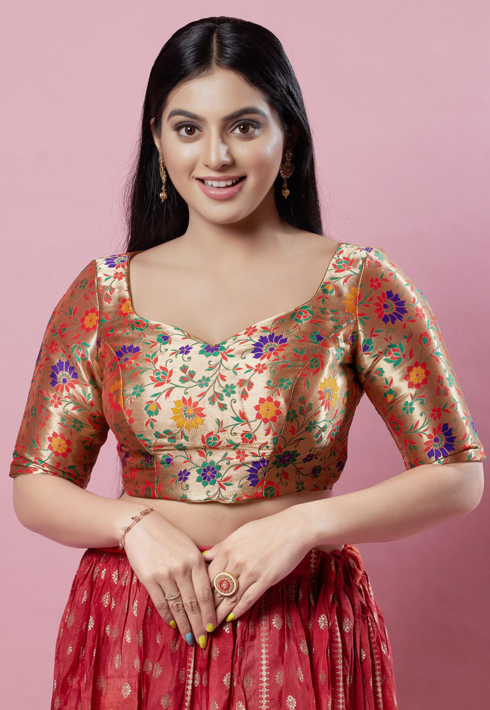 Beige Brocade Readymade Blouse 276392