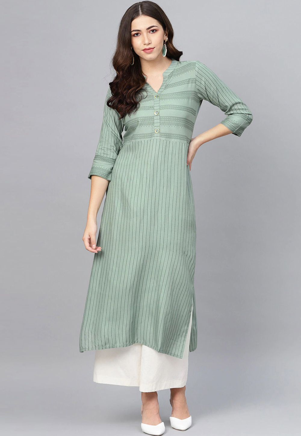 Sea Green Rayon Kurta Set With Palazzo 276579