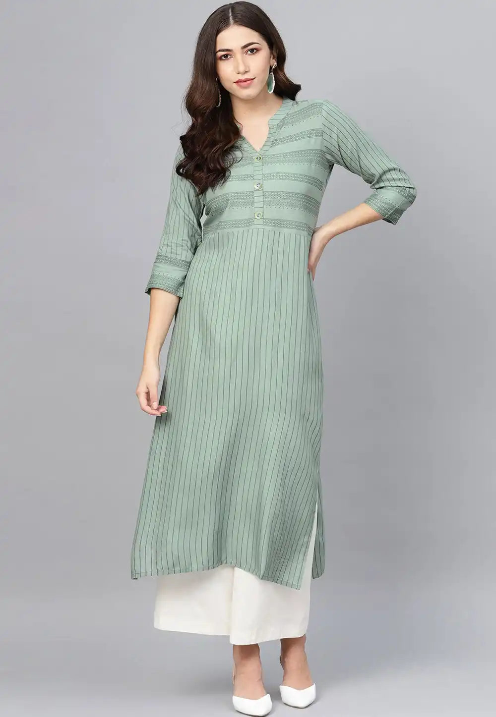 Sea Green Rayon Kurta Set With Palazzo 276579