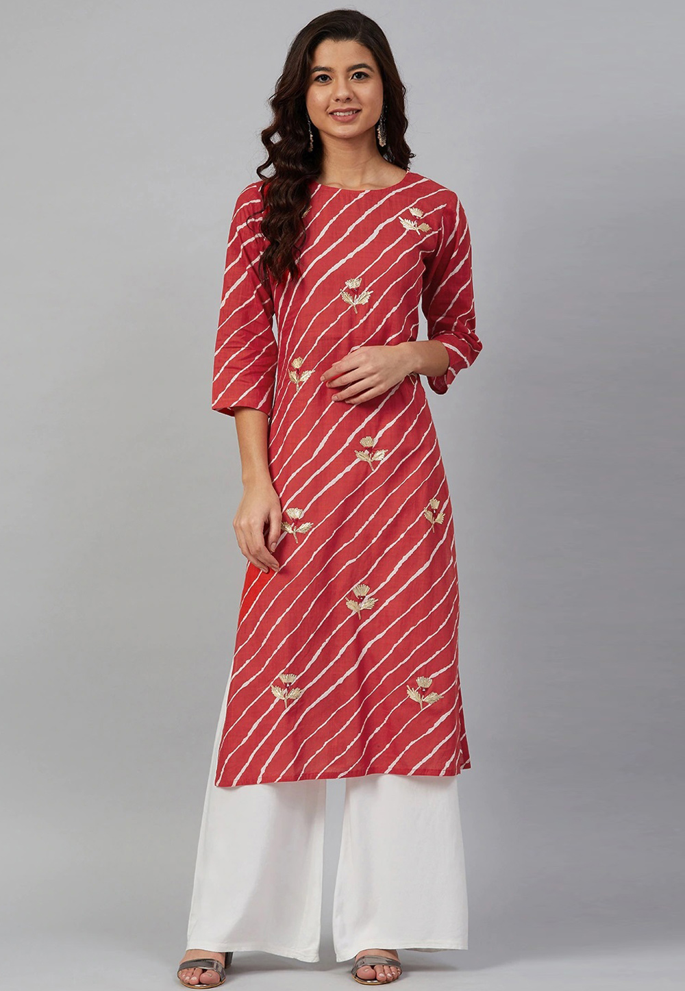 Red Rayon Kurta Set With Palazzo 276580