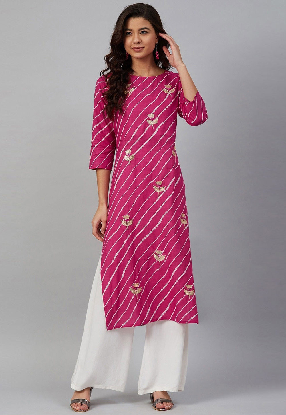 Pink Rayon Kurta Set With Palazzo 276581