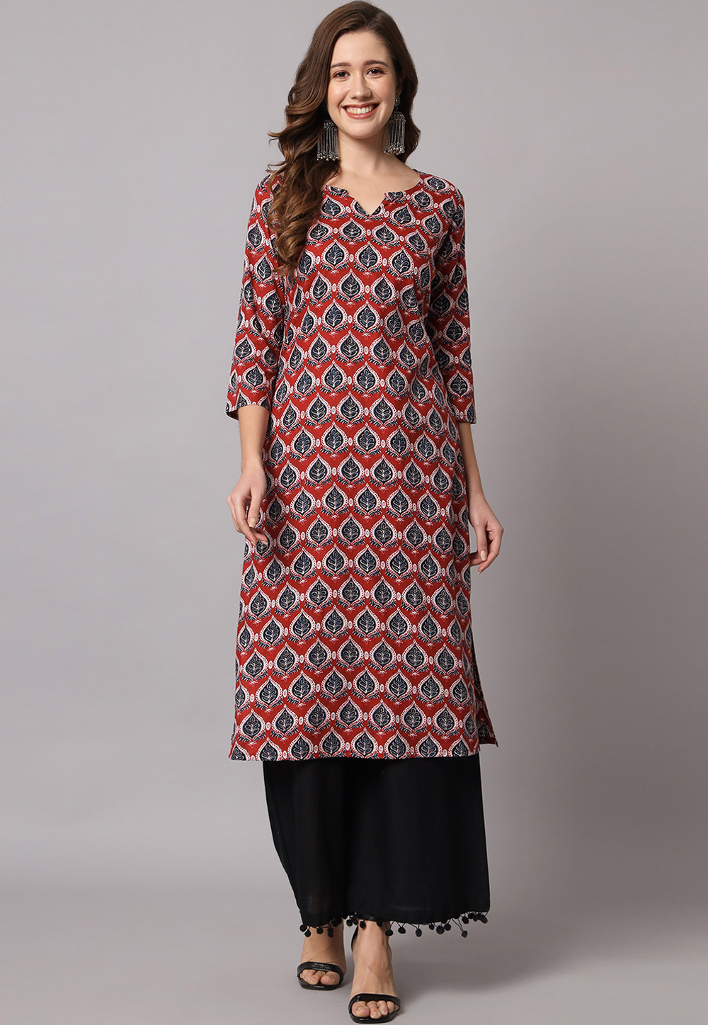 Red Rayon Kurta Set With Palazzo 276583