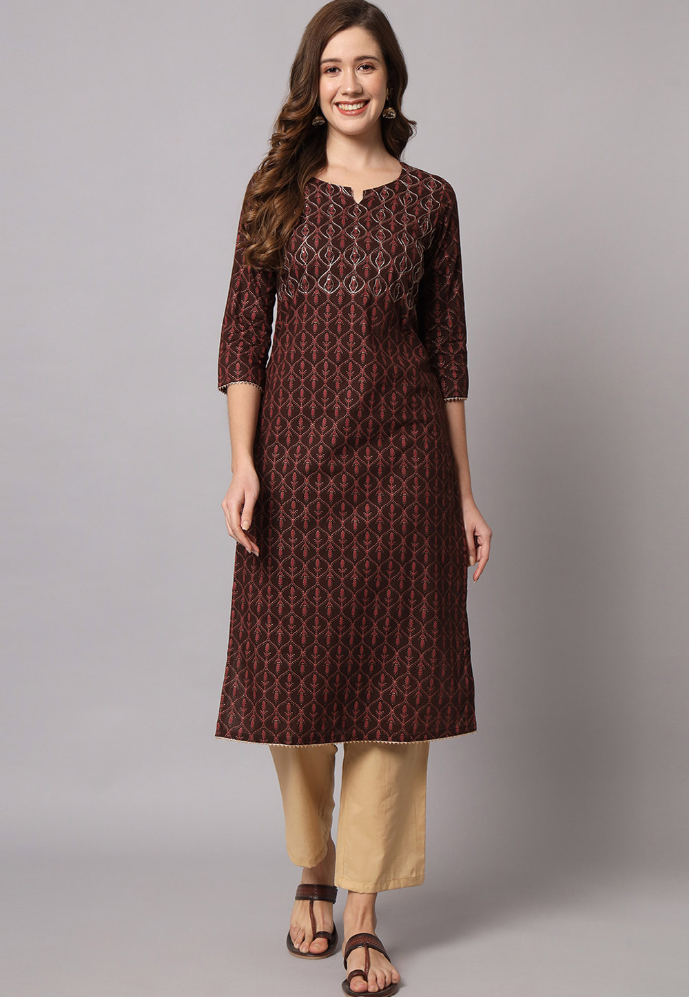 Brown Rayon Kurta Set With Palazzo 276584
