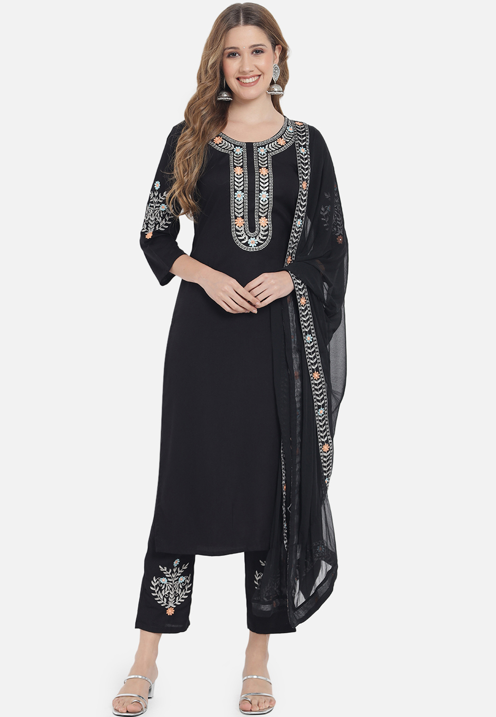 Black Rayon Readymade Pant Style Suit 276585