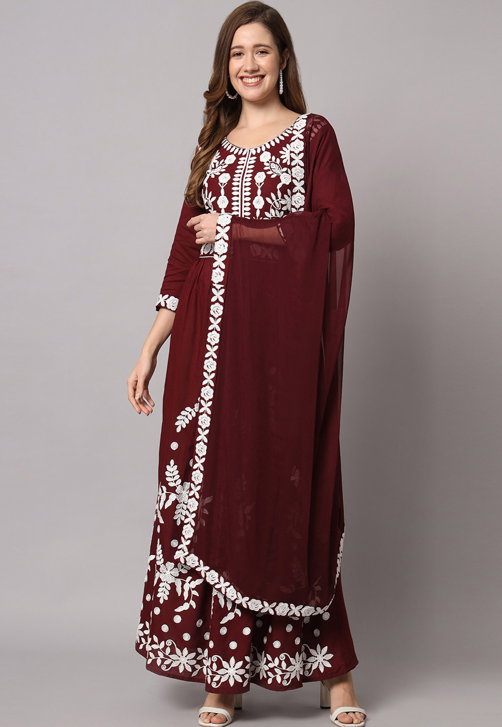 Maroon Rayon Readymade Anarkali Suit 276588