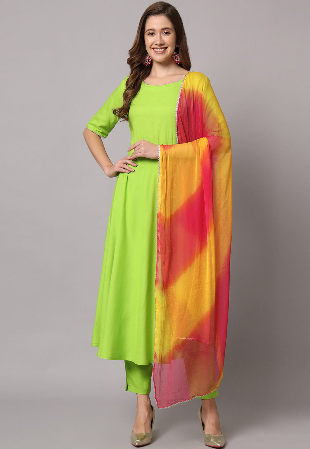 Light Green Rayon Readymade Anarkali Suit 276589