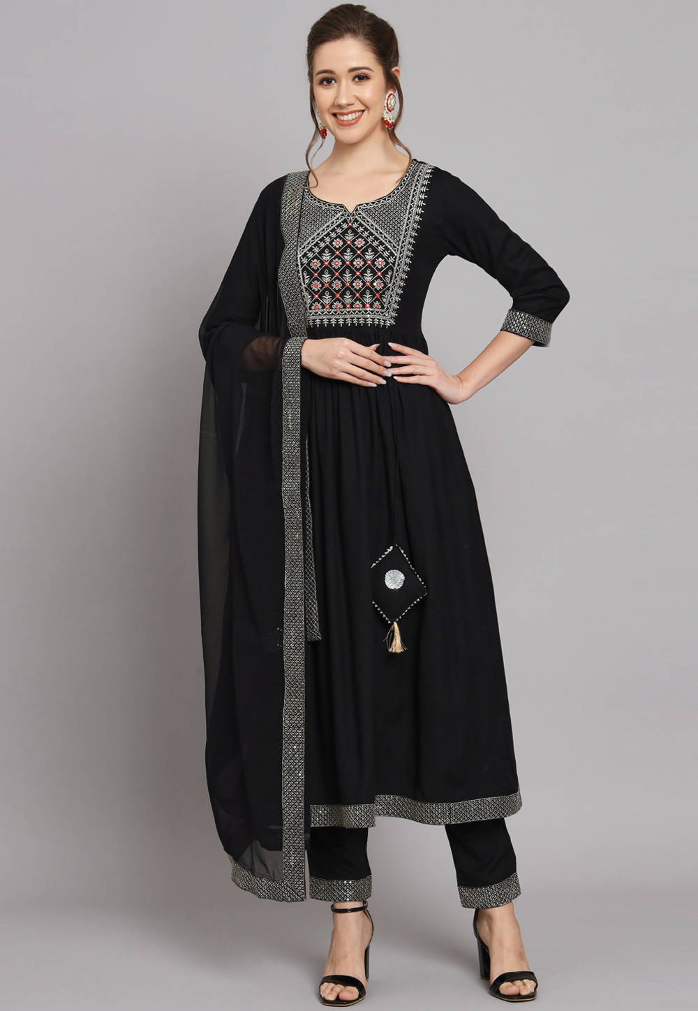 Black Rayon Readymade Pant Style Suit 276590
