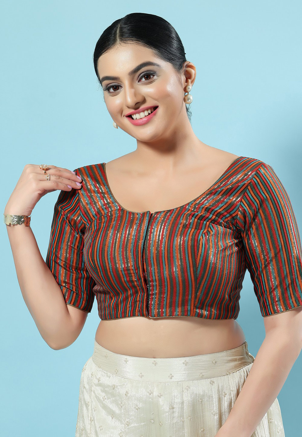 Multicolor Tissue Readymade Blouse 276487