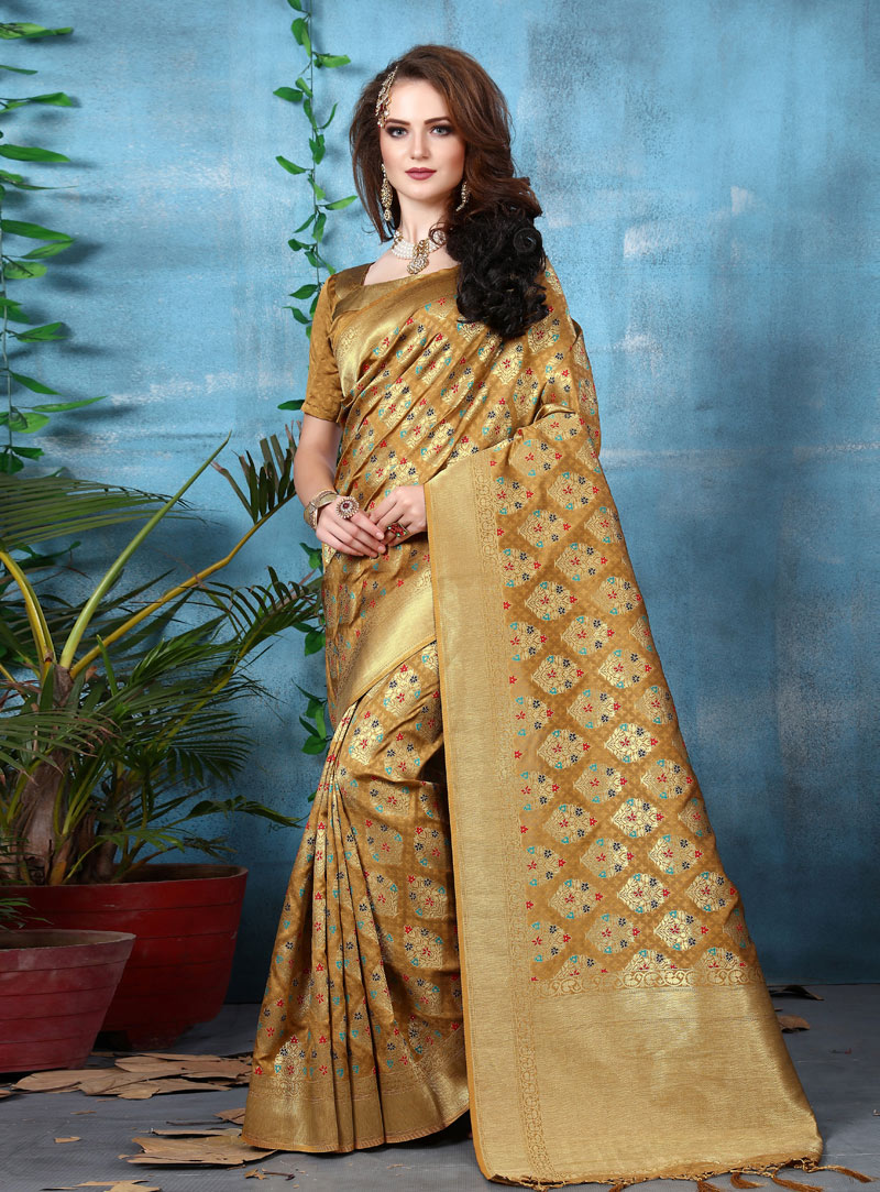 Mustard Banarasi Silk Festival Wear Saree 144126