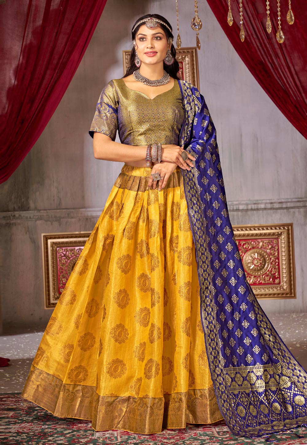 Yellow Jacquard Silk Circular Lehenga Choli 276853