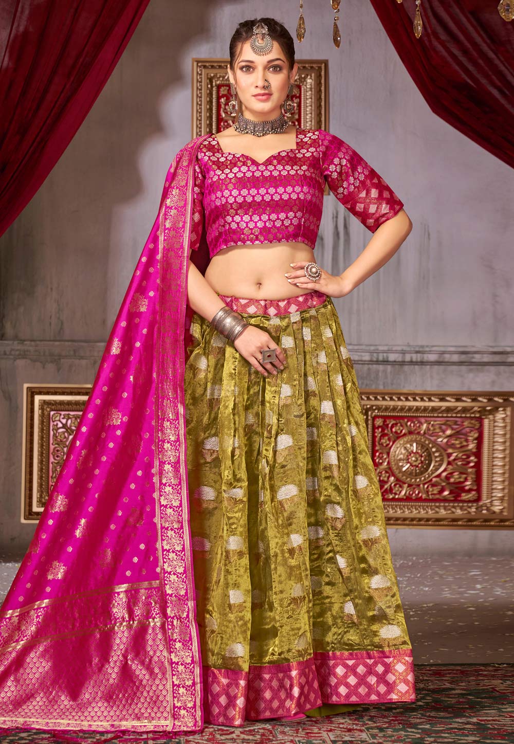 Mustard Jacquard Silk Circular Lehenga Choli 276857