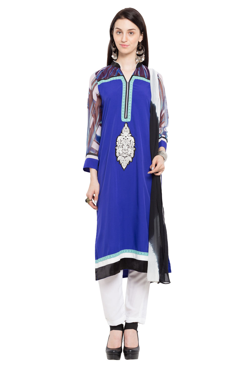 Blue Cotton Readymade Pant Style Suit 230466