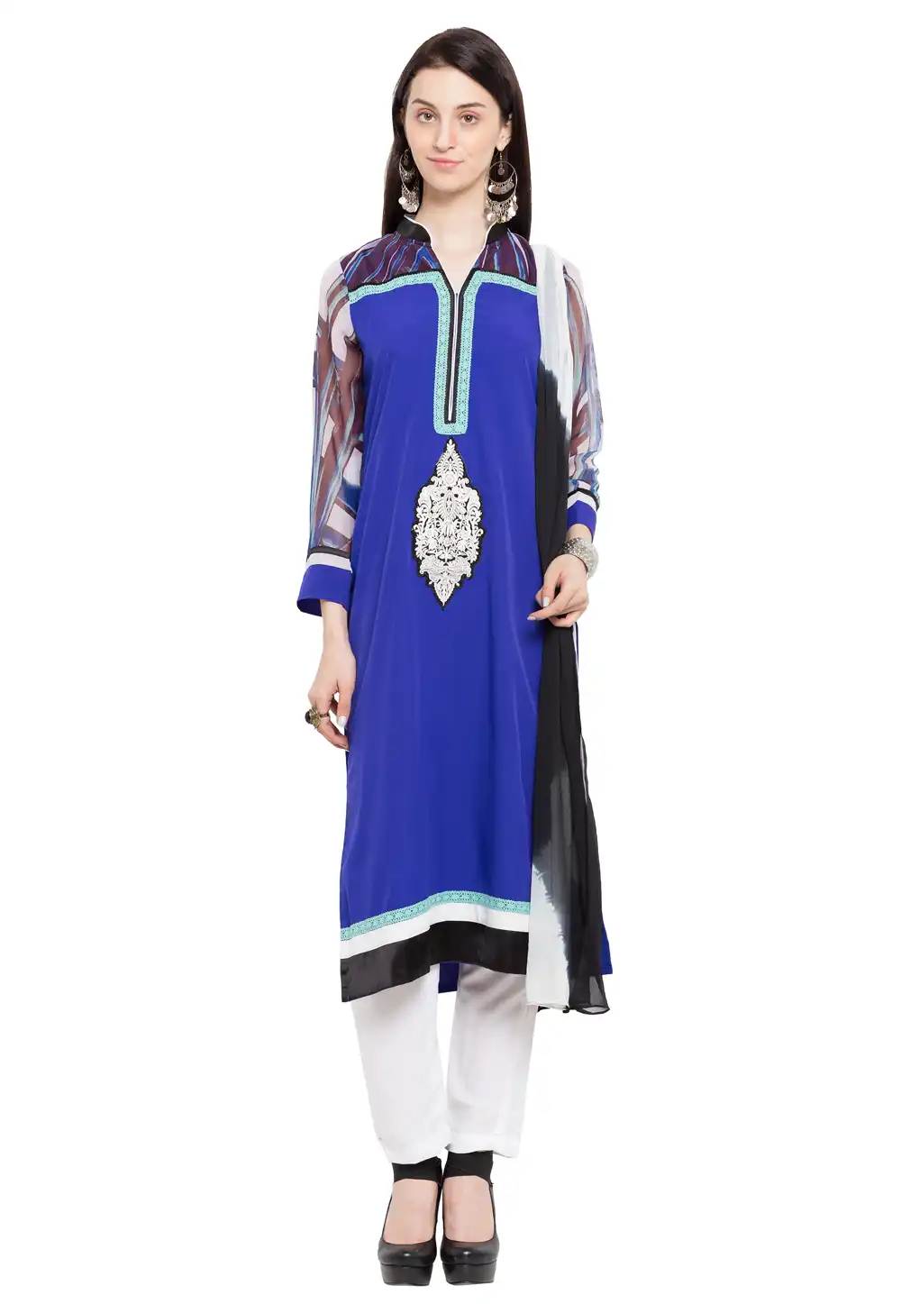 Blue Cotton Readymade Pant Style Suit 230466
