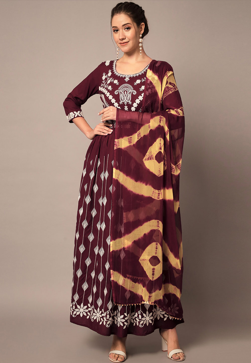 Maroon Readymade Anarkali Suit 276674