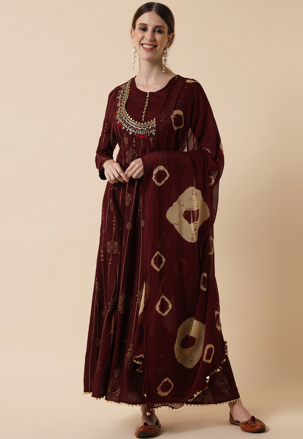 Maroon Rayon Readymade Anarkali Suit 276689