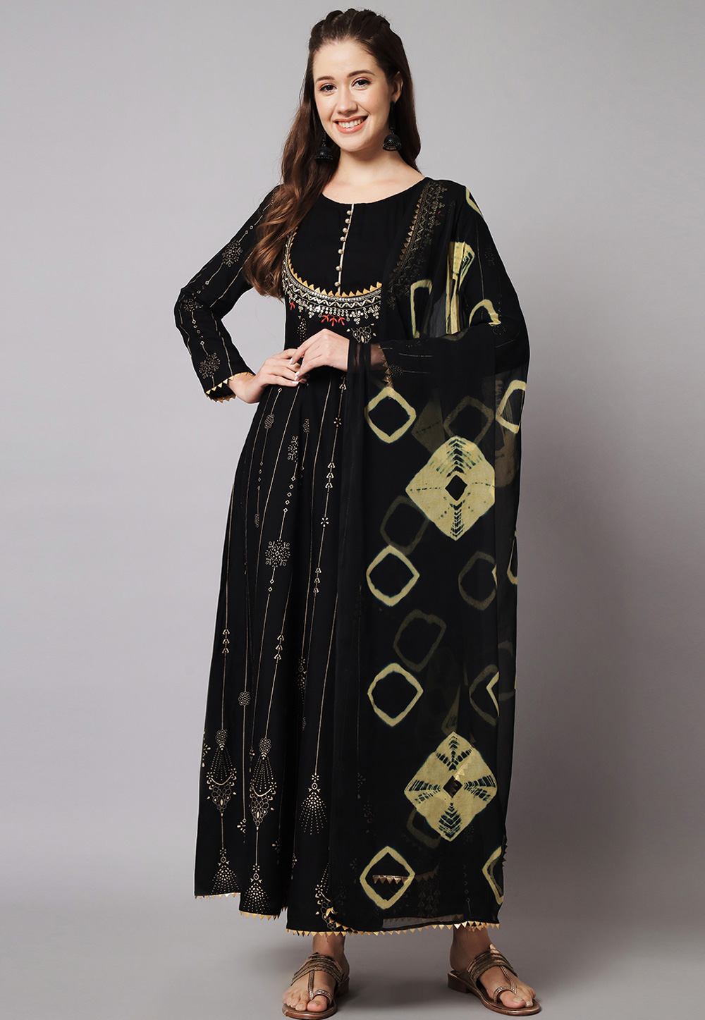 Black Rayon Readymade Anarkali Suit 276691