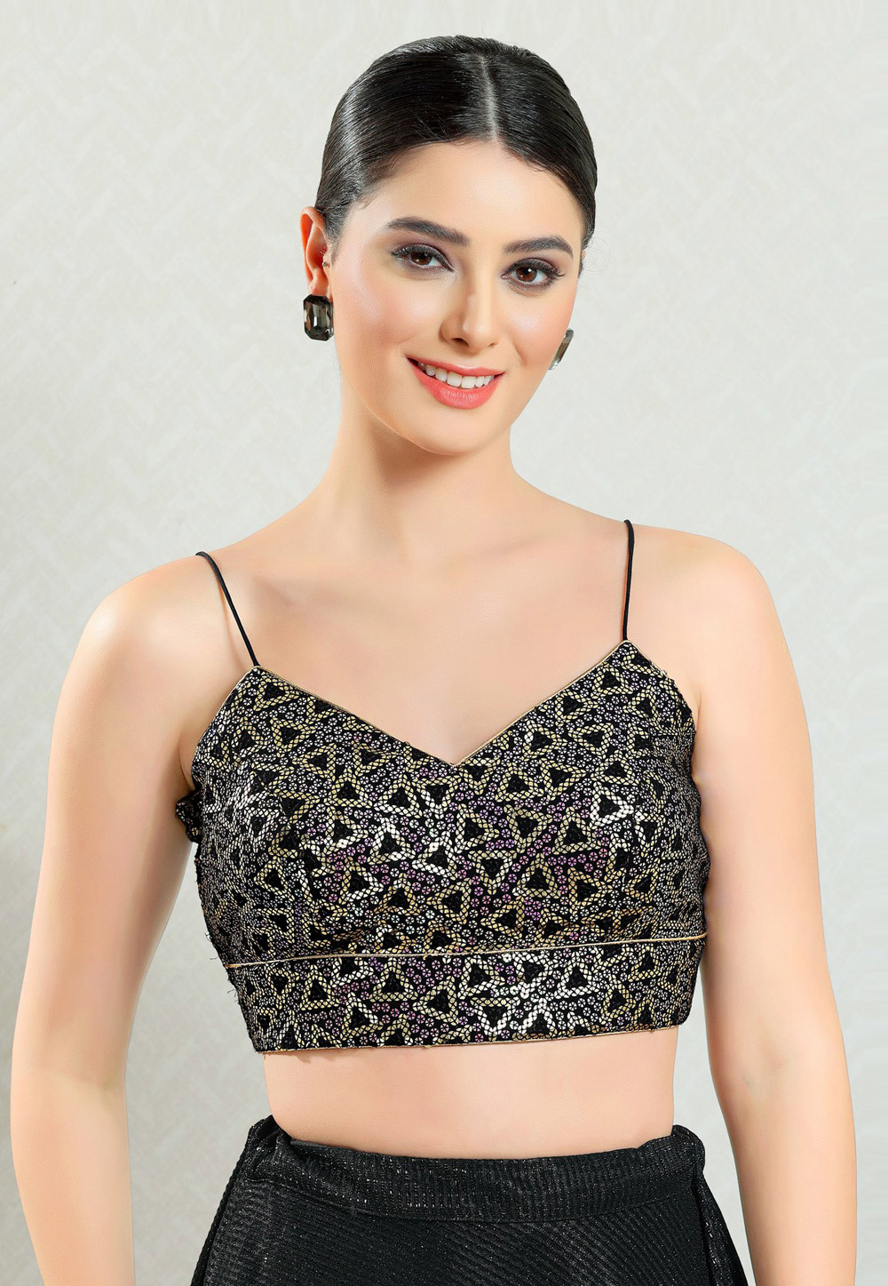 Black Brocade Readymade Blouse 277028