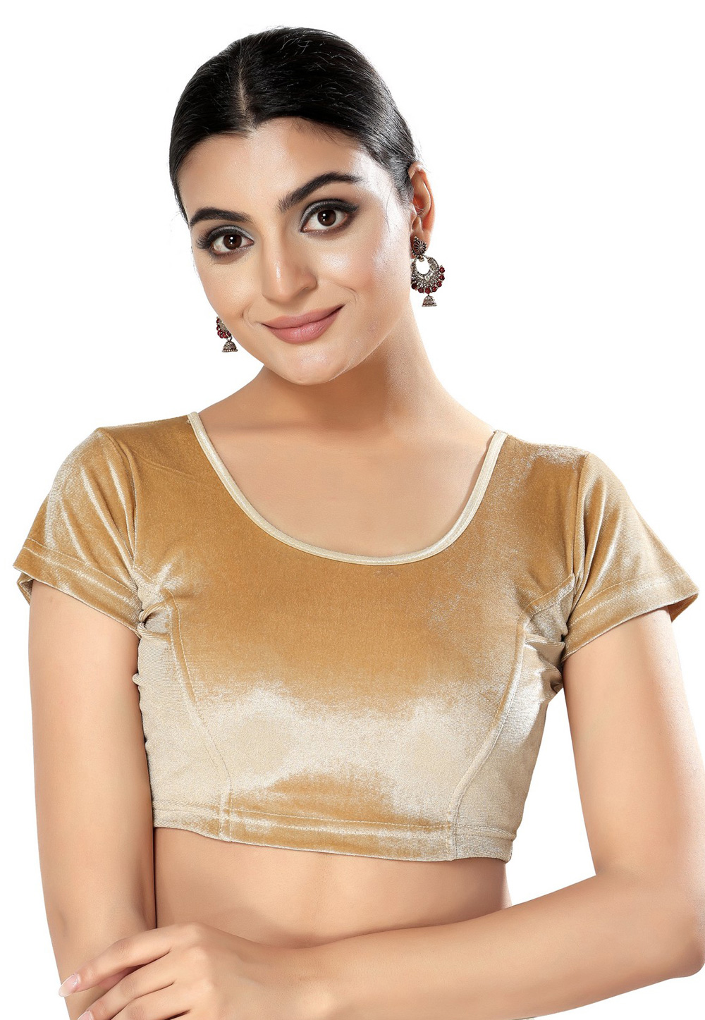 Beige Velvet Readymade Blouse 277032