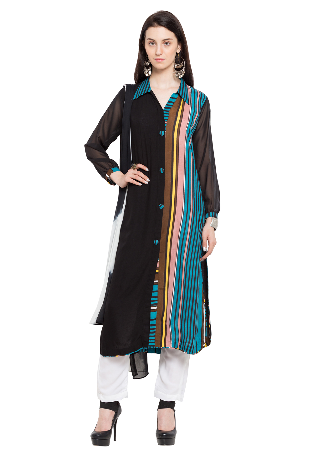 Black Cotton Readymade Pant Style Suit 230467