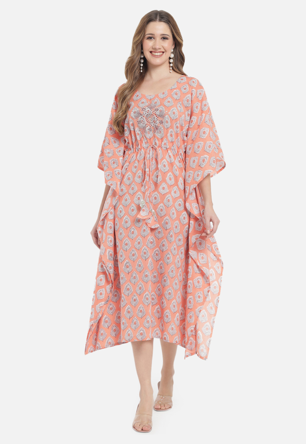 Peach Rayon Readymade Kaftan 277025