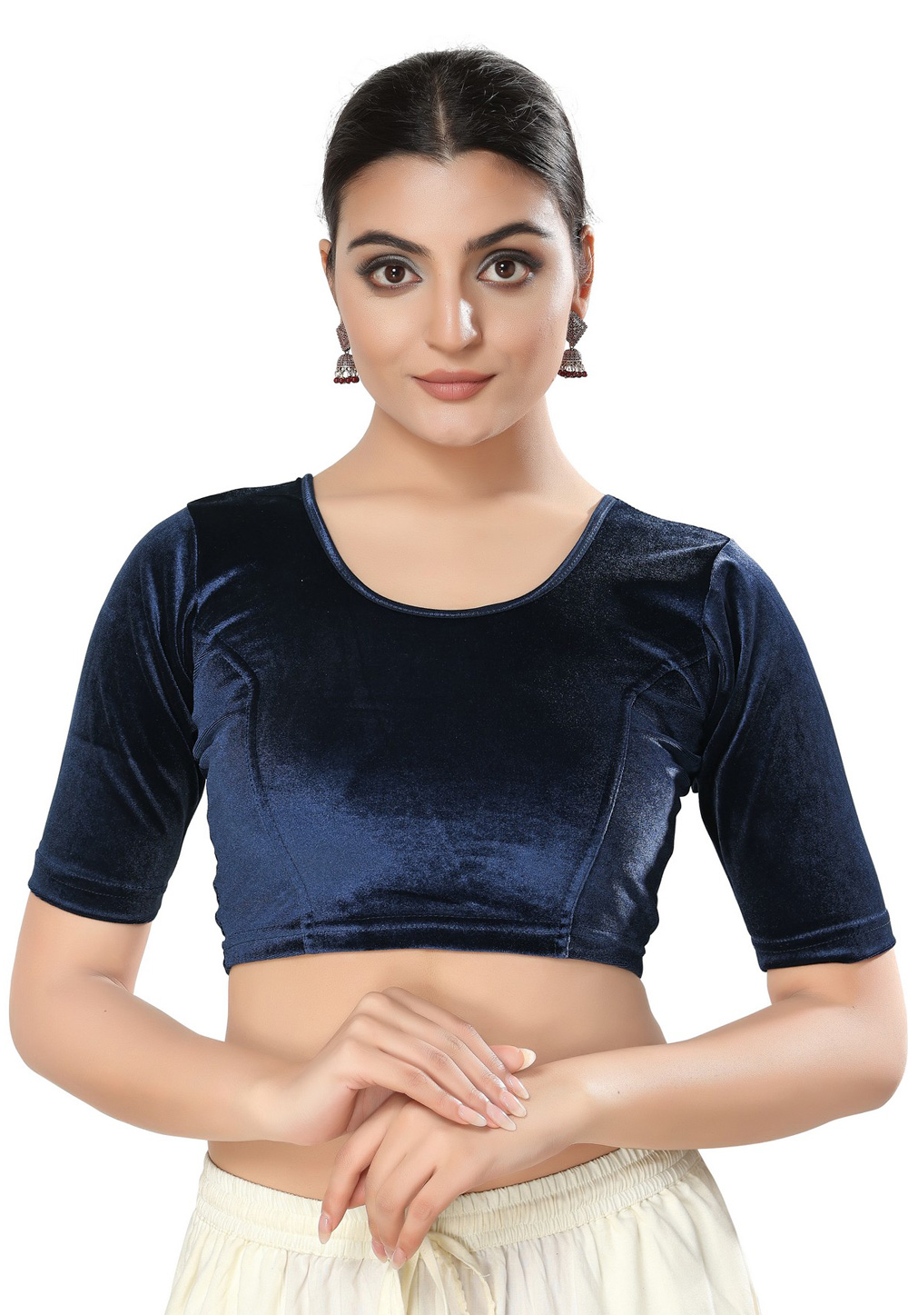 Navy Blue Velvet Readymade Blouse 277042