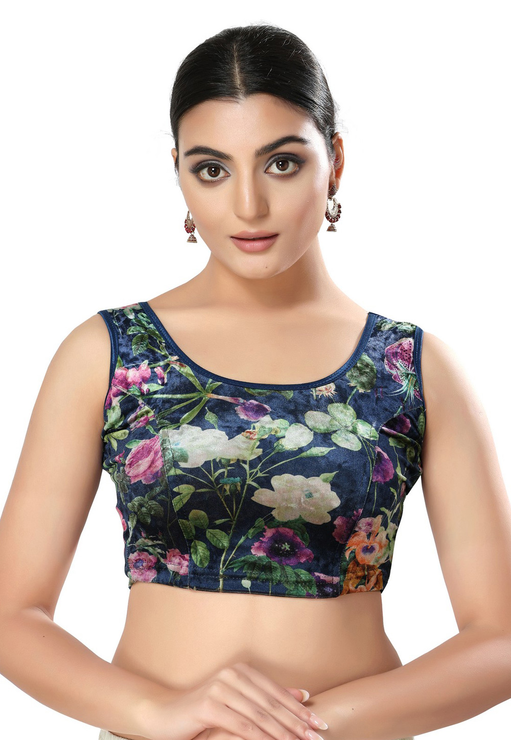 Navy Blue Velvet Readymade Blouse 277269
