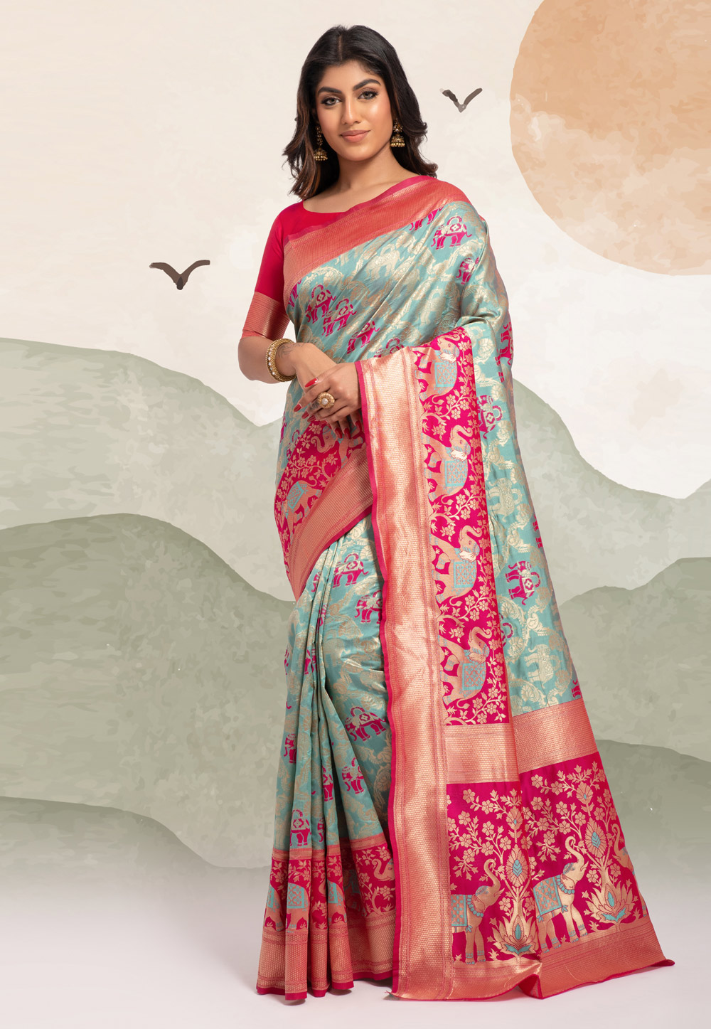 Sky Blue Banarasi Silk Saree With Blouse 263905