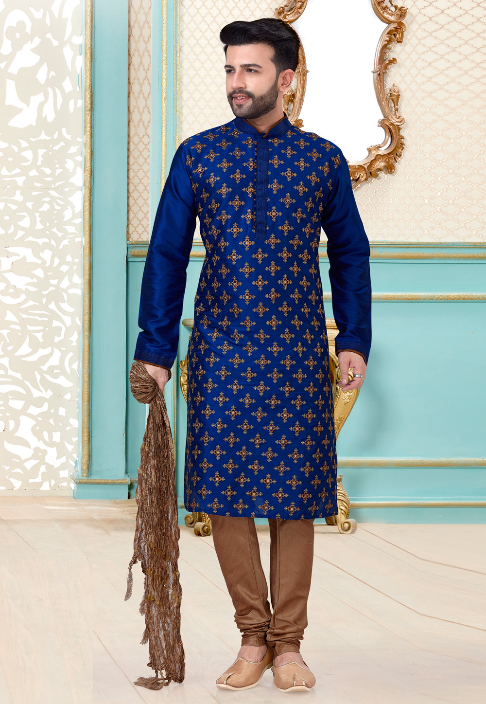 Blue Dupion Silk Kurta Pajama 216074