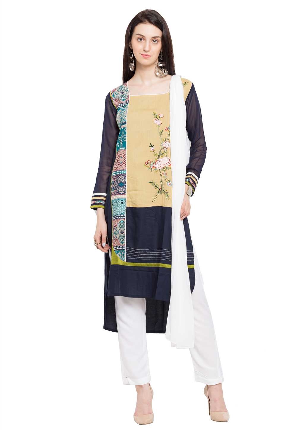 Navy Blue Cotton Readymade Pant Style Suit 230468