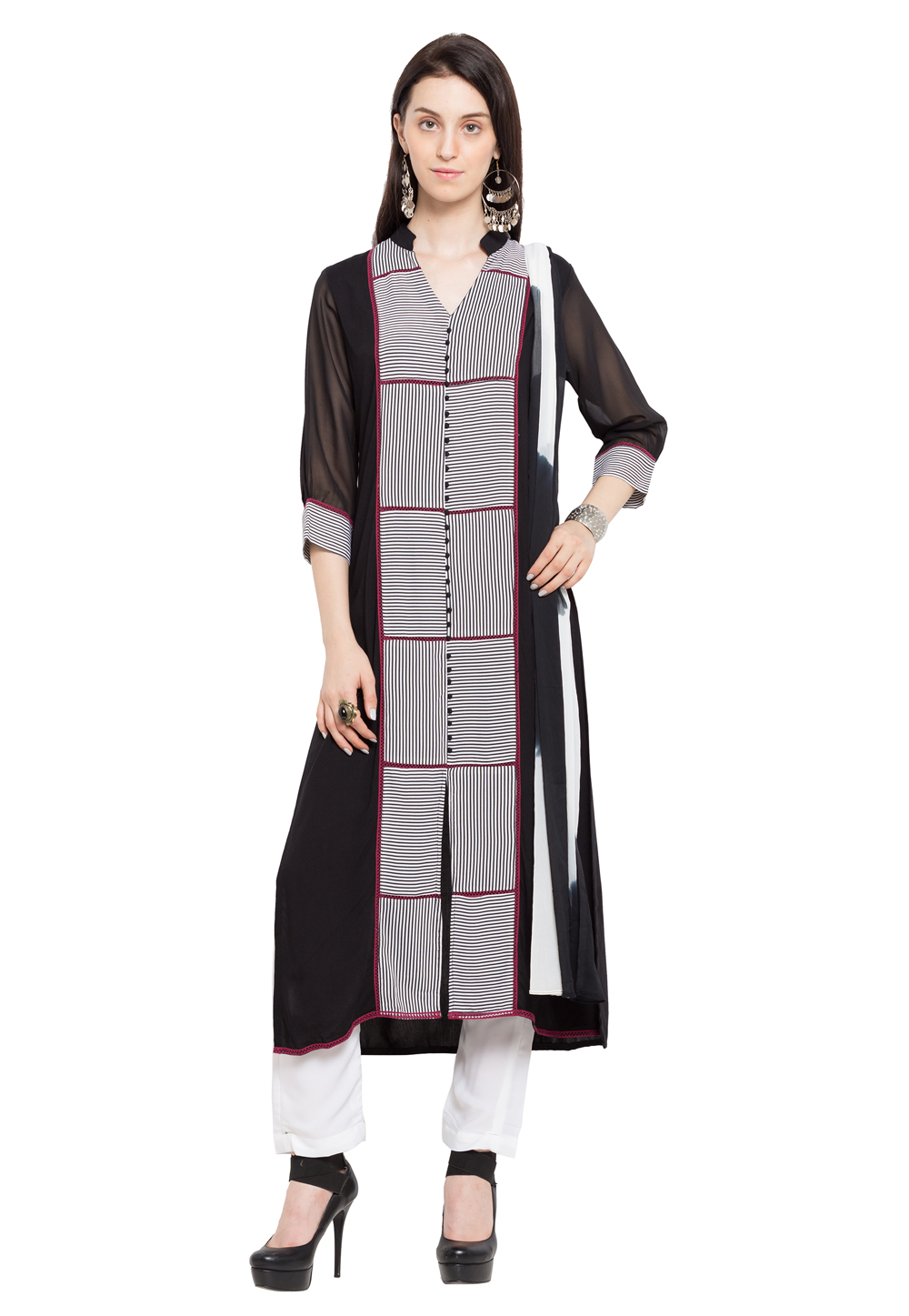 Black Cotton Readymade Pant Style Suit 230469