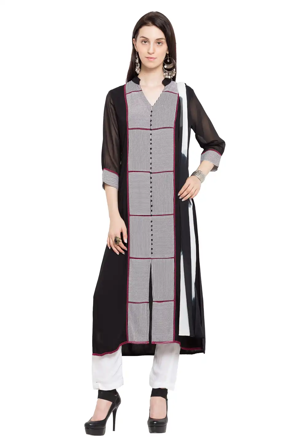 Black Cotton Readymade Pant Style Suit 230469