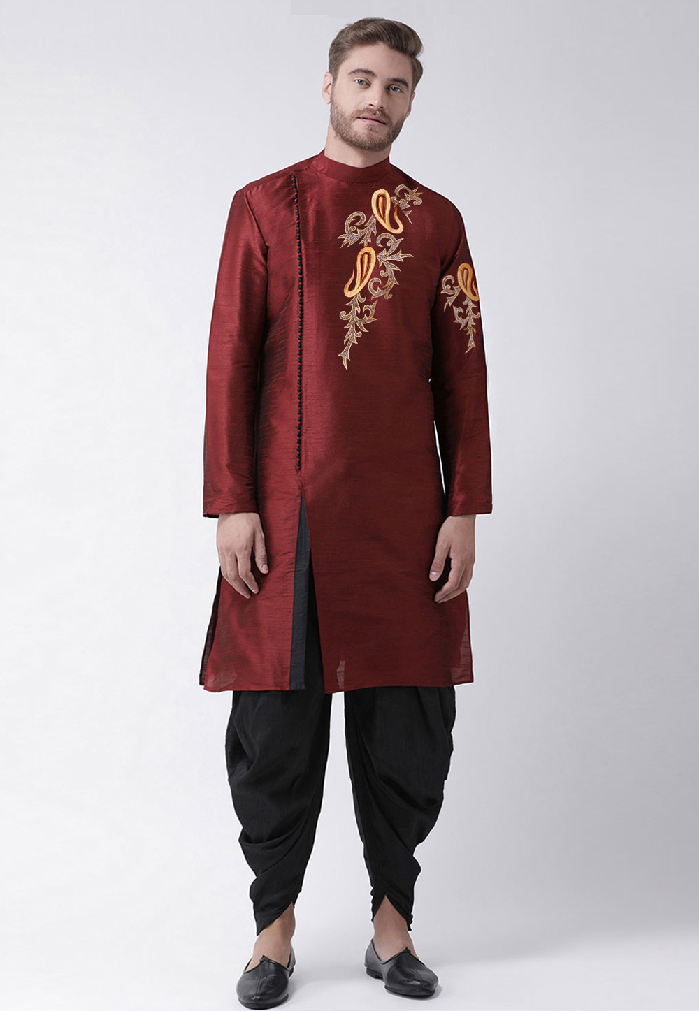 Maroon Dupion Silk Dhoti Kurta 236185
