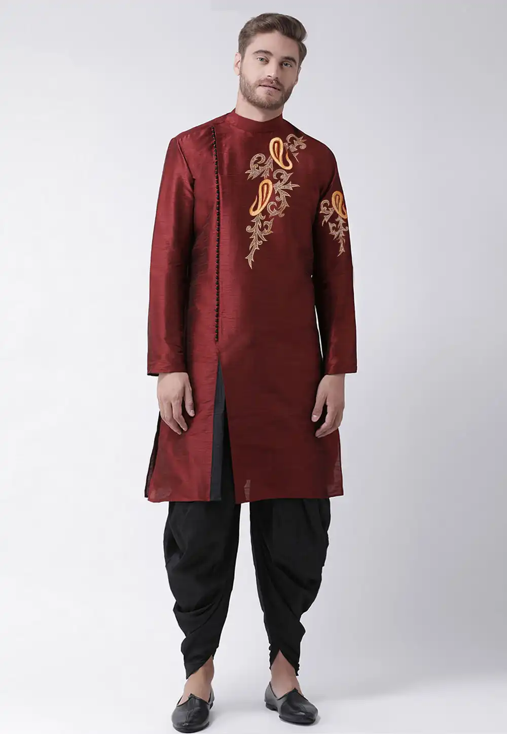 Maroon Dupion Silk Dhoti Kurta 236185