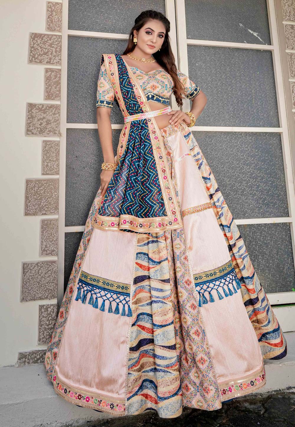 Peach Silk Circular Lehenga Choli 277625