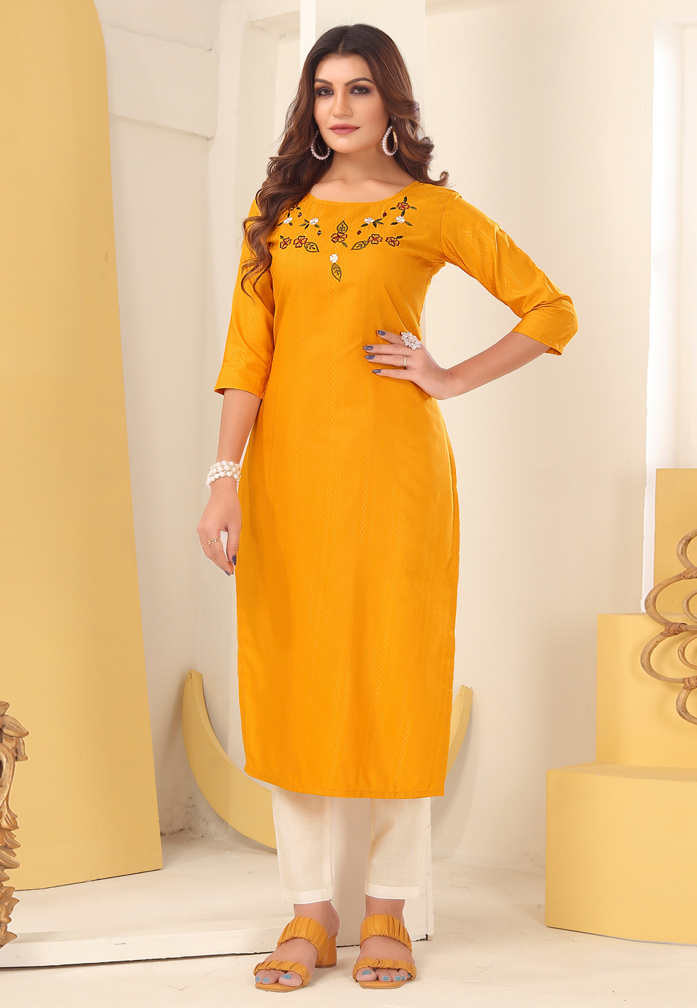 Orange Silk Long Kurti 277591