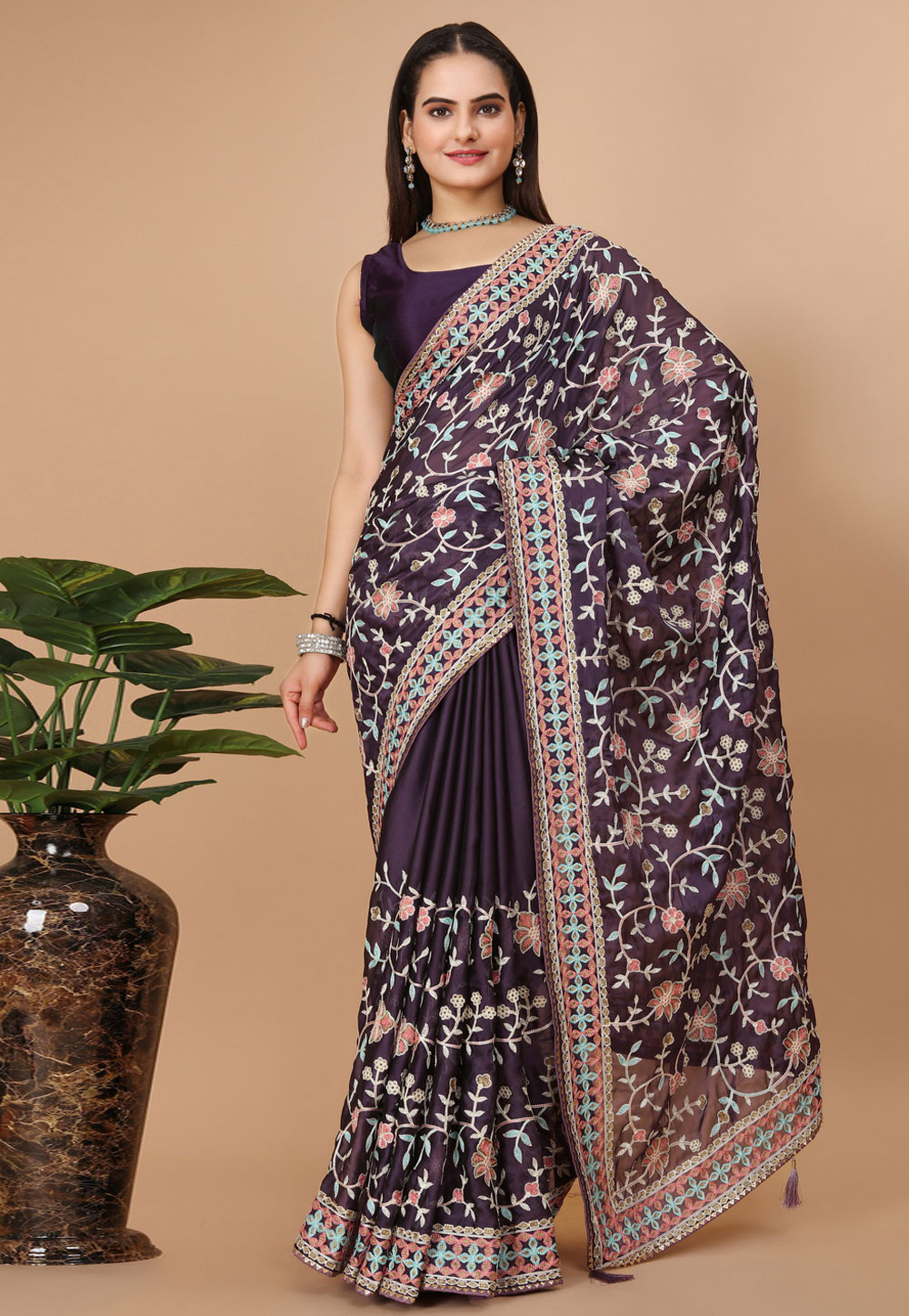 Purple Soft Silk Saree With Blouse 277753