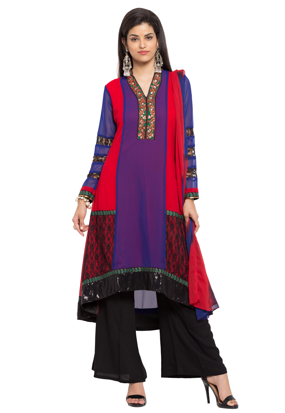Purple Faux Georgette Readymade Palazzo Suit 230475