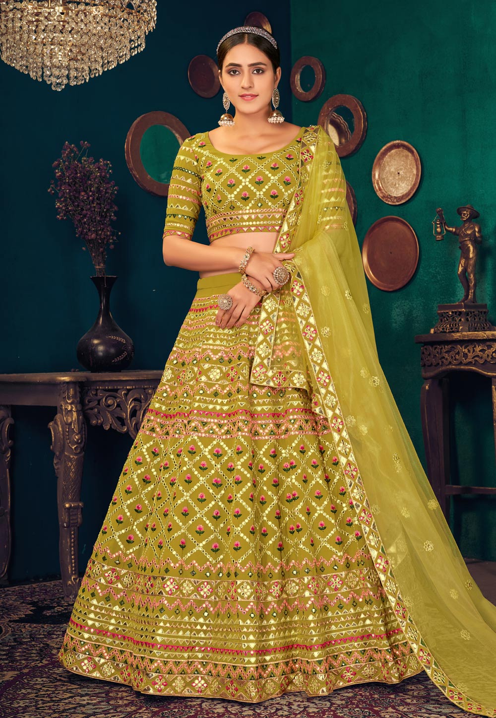 Green Georgette Lehenga Choli 234345