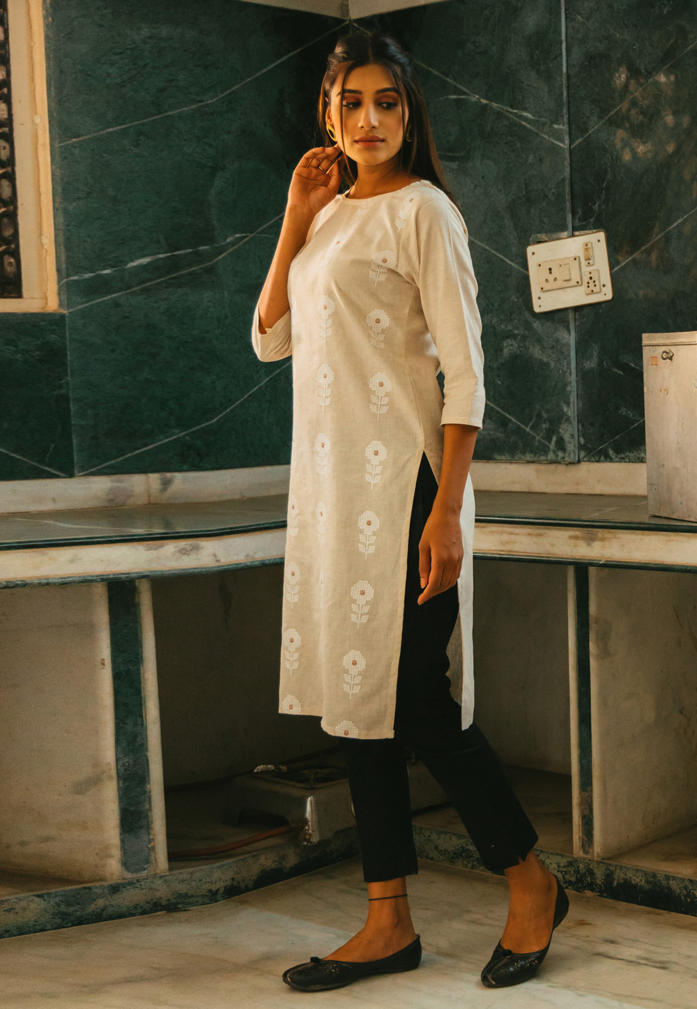 Cream Cotton Kurti 224313