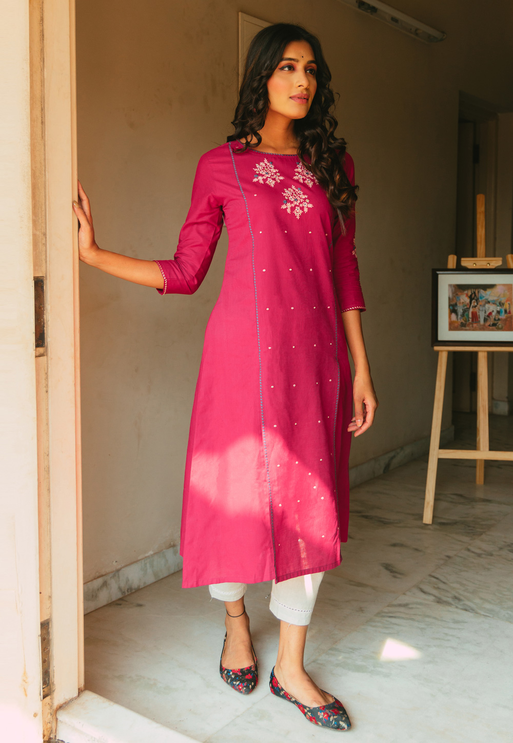 Pink Cotton Kurti 224315