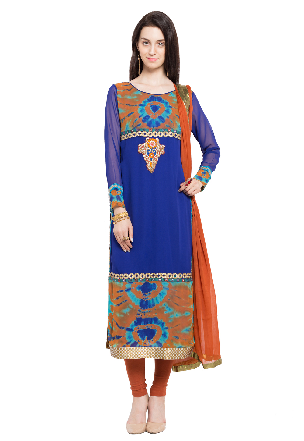 Blue Faux Georgette Readymade Churidar Suit 230479