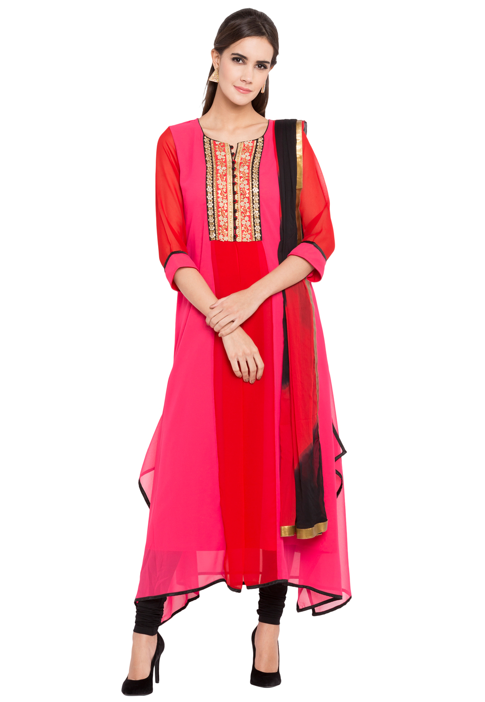 Pink Georgette Readymade Anarkali Suit 238538